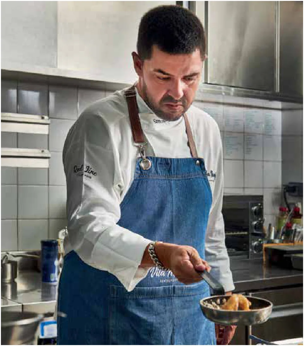 Wellington de cabrito com texturas de pera Rocha e legumes baby — Sancho Esteves